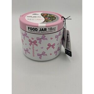 NEW HYDRAPEAK Food Jar 18 oz White Pink Bows and Hearts